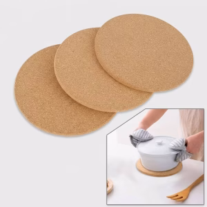 set de 3 suporturi rotunde din plută pentru vase fierbinți – ideale pentru oale, tigăi și ceainice